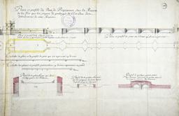 Plan et profils du pont de Perpignan sur la rivière de la Têt que l'on propose de prolonger de l'estendue des débordements de cette rivière | 